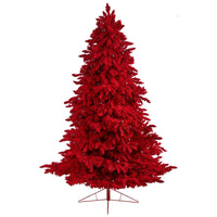 8' Red Flocked Fraser Fir Artificial Christmas Tree W/700 Red Colored Lights