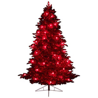 8' Red Flocked Fraser Fir Artificial Christmas Tree W/700 Red Colored Lights