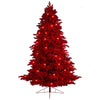 8' Red Flocked Fraser Fir Artificial Christmas Tree W/700 Red Colored Lights