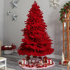 8' Red Flocked Fraser Fir Artificial Christmas Tree W/700 Red Colored Lights