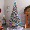 9.5' Flocked British Columbia Mountain Fir Artificial Christmas Tree With 150 Multi Color Globe Bulbs