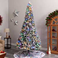 9.5' Flocked British Columbia Mountain Fir Artificial Christmas Tree With 150 Multi Color Globe Bulbs