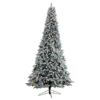 9.5' Flocked British Columbia Mountain Fir Artificial Christmas Tree With 150 Multi Color Globe Bulbs
