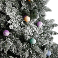 9.5' Flocked British Columbia Mountain Fir Artificial Christmas Tree With 150 Multi Color Globe Bulbs