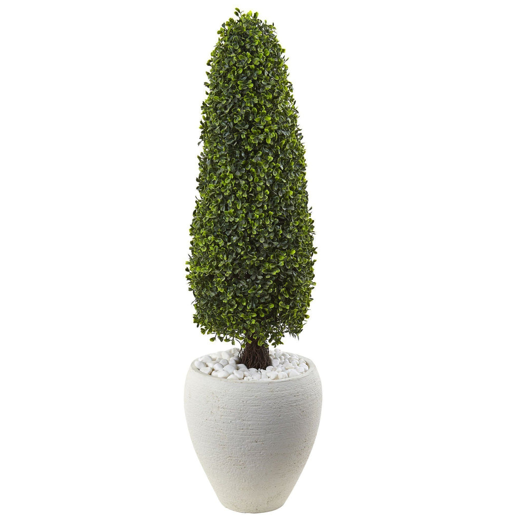 Boxwood Artificial Topiary with White Planter UV Resistant (Indoor/Outdoor)