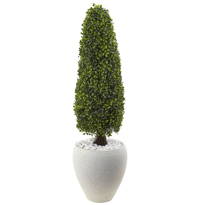 Boxwood Artificial Topiary with White Planter UV Resistant (Indoor/Outdoor)