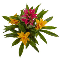 Artificial Bromeliads in White Swirl Vase