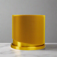 Mid-Century Ribbed Planter with Drainage and Saucer in Multiple Colors & Sizes
