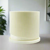 Mid-Century Ribbed Planter with Drainage and Saucer in Multiple Colors & Sizes