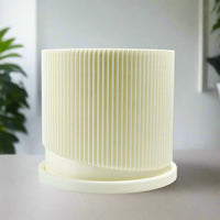 Mid-Century Ribbed Planter with Drainage and Saucer in Multiple Colors & Sizes