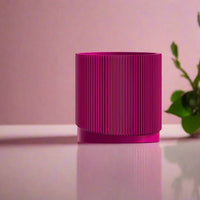 Mid-Century Ribbed Planter with Drainage and Saucer in Multiple Colors & Sizes