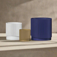 Mid-Century Ribbed Planter with Drainage and Saucer in Multiple Colors & Sizes