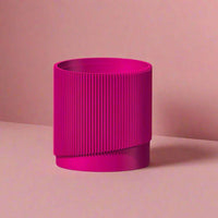 Mid-Century Ribbed Planter with Drainage and Saucer in Multiple Colors & Sizes