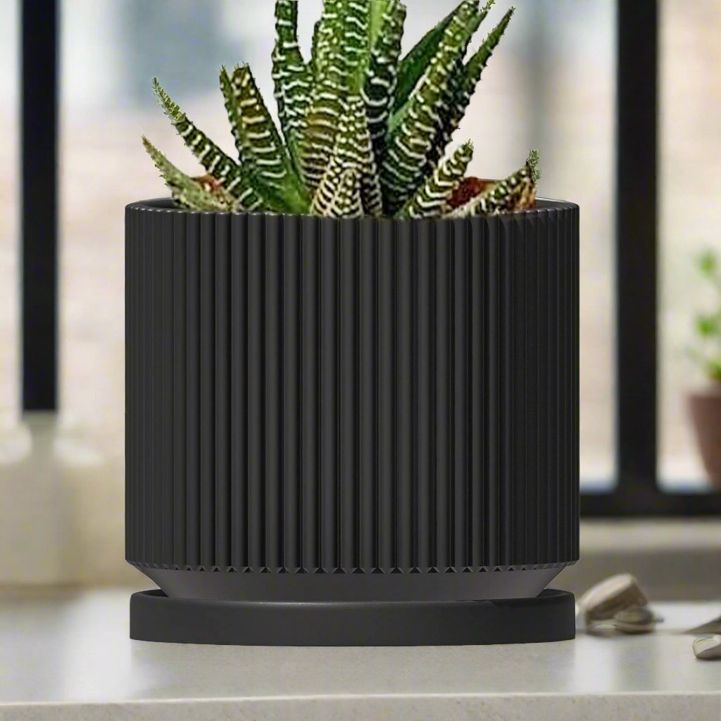 Mid-Century Ribbed Planter In Several Different Colors & Sizes
