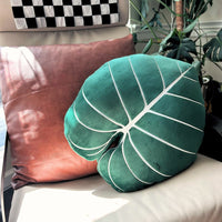 Philodendron Gloriosum 19.5" Plant Pillow - Forest Green