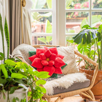 Poinsettia 23" Plant Pillow - Christmas Holiday Red