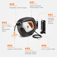 Retractable Extension Cord Reel-12/14/16 AWG Made By Giraffe Tools