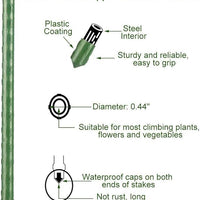 Twenty (20) Strong Steel Garden Stakes (available in lengths of:  3', 4', 5', and 6') All plant sticks are 7/16" diameter. Extra Grabby Coating